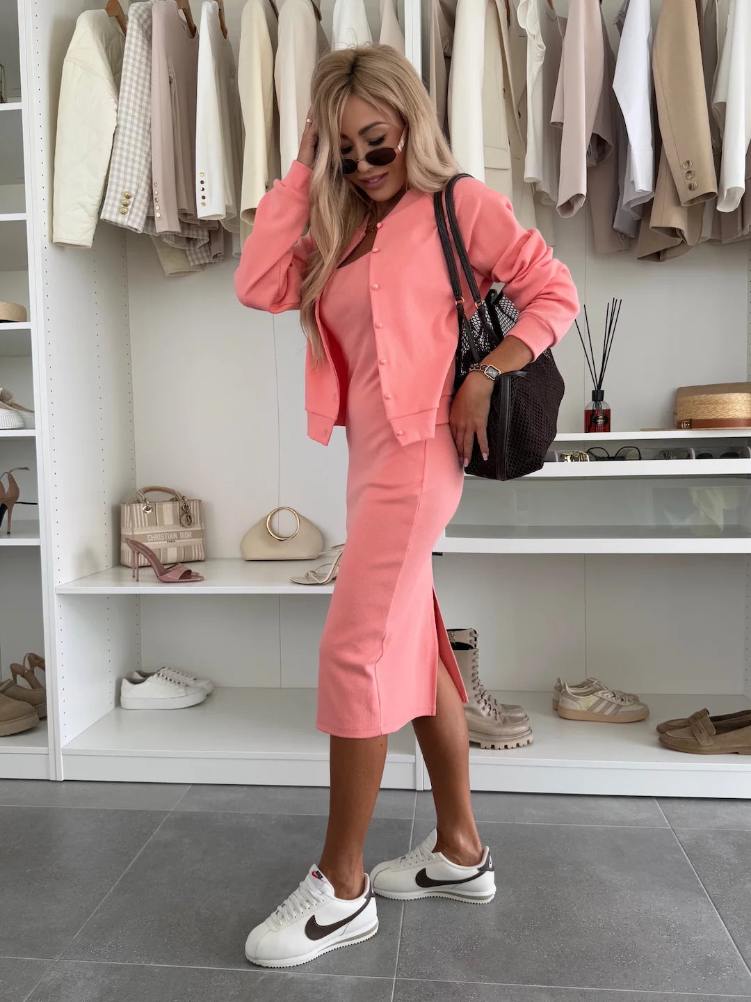 Karin™ | Ribbed Midi Dress & Bomber Jacket Set