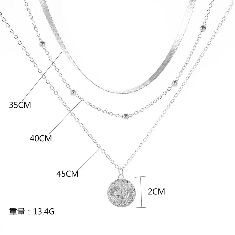 Ella™ | Silver Three-Layer Round Necklace