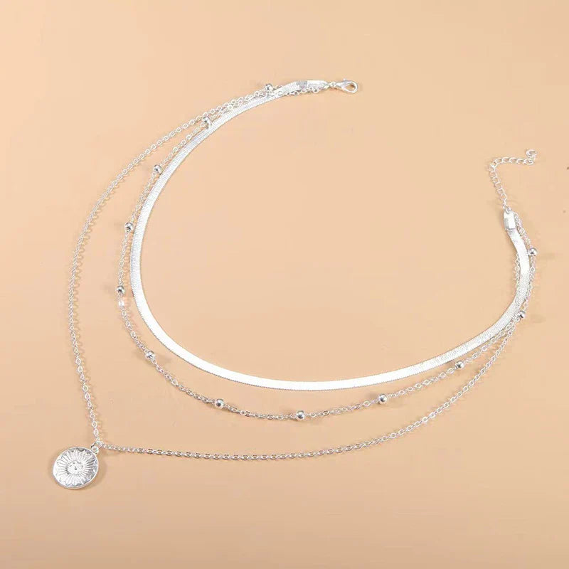 Ella™ | Silver Three-Layer Round Necklace