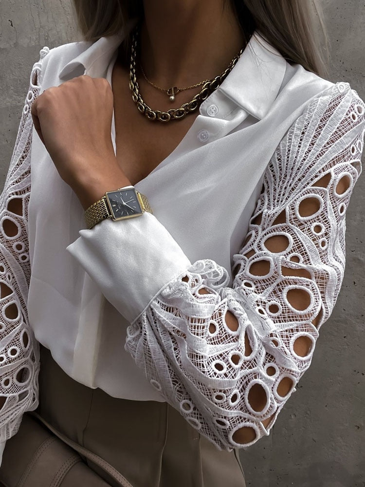 Kinsley™ | Satin Blouse with Lace Sleeves