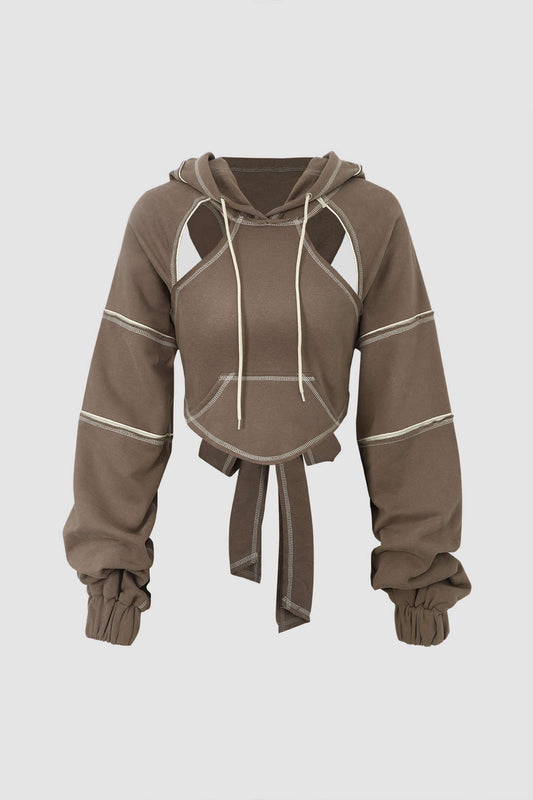 Mocha™ | Topstitching Cut-Out Hoodie