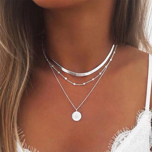 Ella™ | Silver Three-Layer Round Necklace