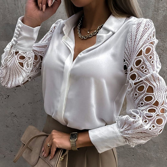 Kinsley™ | Satin Blouse with Lace Sleeves