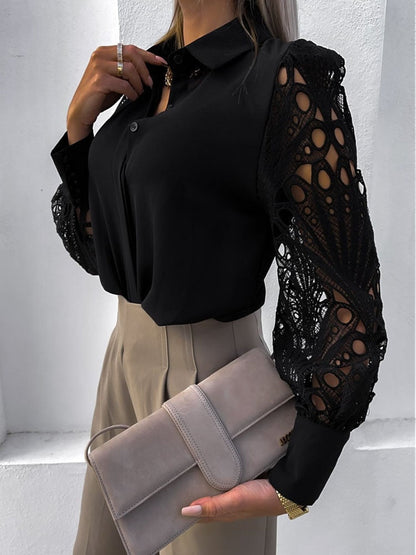 Kinsley™ | Satin Blouse with Lace Sleeves