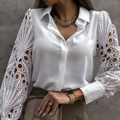 Kinsley™ | Satin Blouse with Lace Sleeves